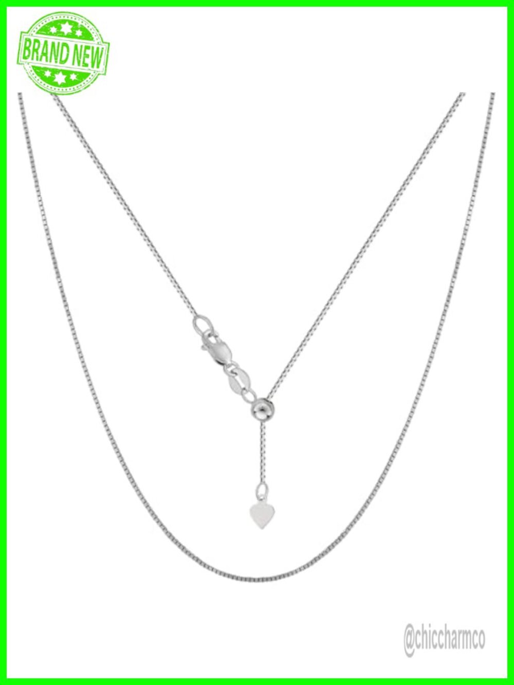 14k White Real Gold Adjustable Box Link Chain Necklace 22 Inch 0.7mm Thin
